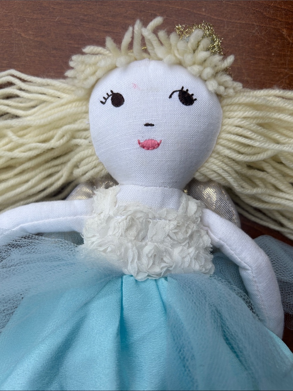 Pottery Barn Kids Ballerina Angel yarn hair cloth rag doll tutu blue dress